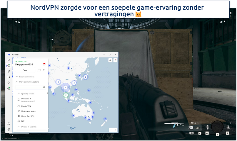 Screenshot van Warzone gameplay met NordVPN verbonden