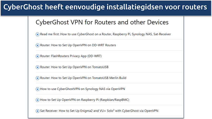 Screenshot of CyberGhost's router installation guide page