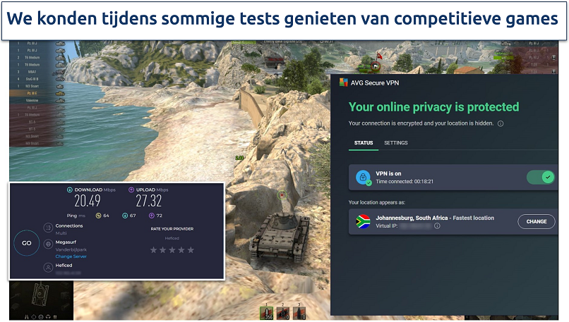 Screenshot van World of Tanks terwijl we verbonden waren met de Zuid-Afrikaanse server van AVG Secure VPN