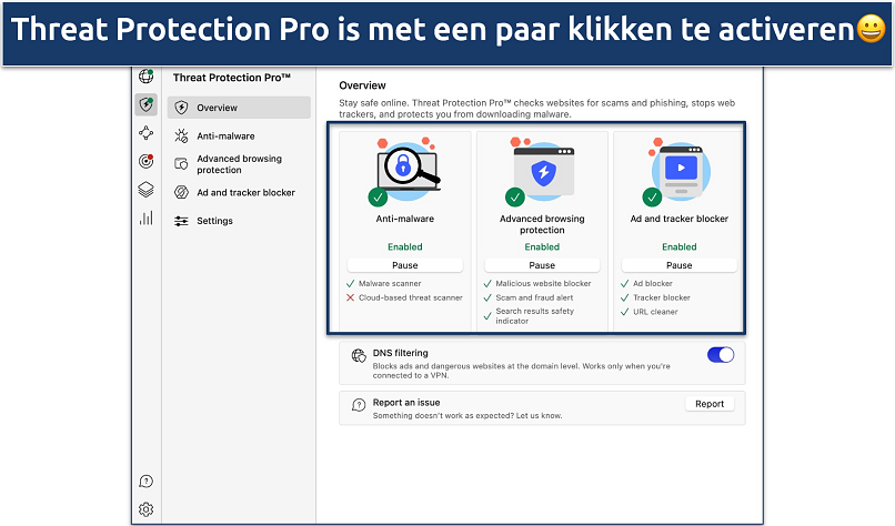 Screenshot showing how to enable NordVPN's Threat Protection Pro