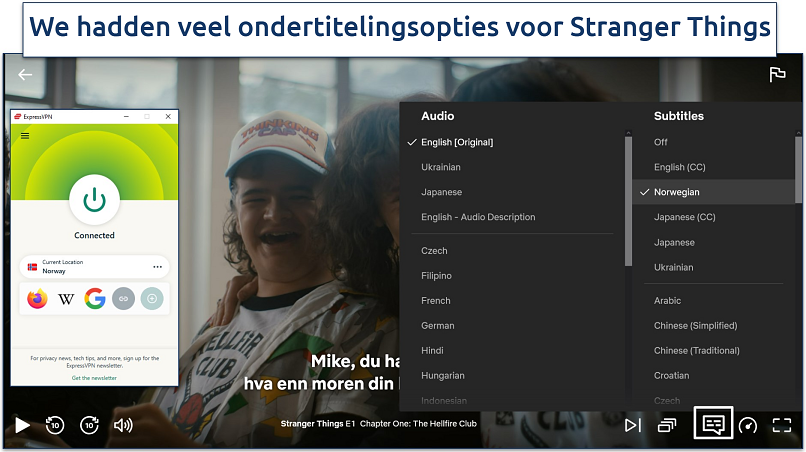 Screenshot van Stranger Things op Netflix terwijl verbonden met ExpressVPN