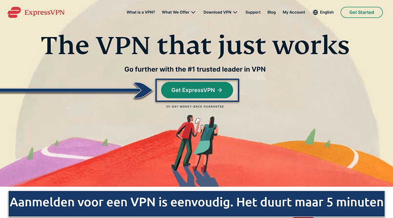 Screenshot van de ExpressVPN landingspagina