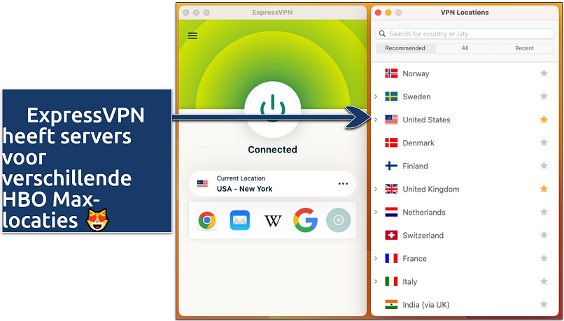 Screenshot of ExpressVPN's server list