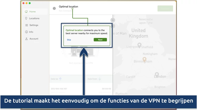 Screenshots van de handleiding voor beginners in het IPVanish-gedeelte