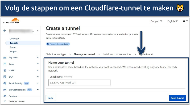 Screenshot of Cloudflare Tunnel dashboard