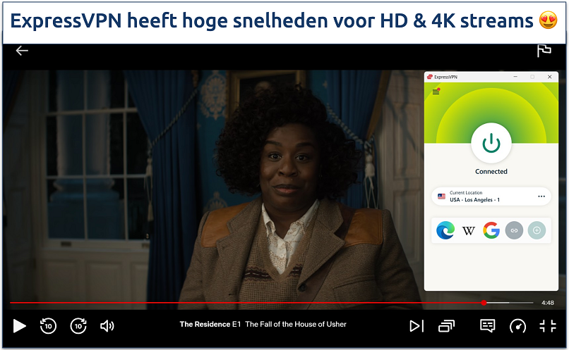Screenshot van het streamen van The Residence op Netflix terwijl verbonden met USA - Los Angeles - 1 server van ExpressVPN