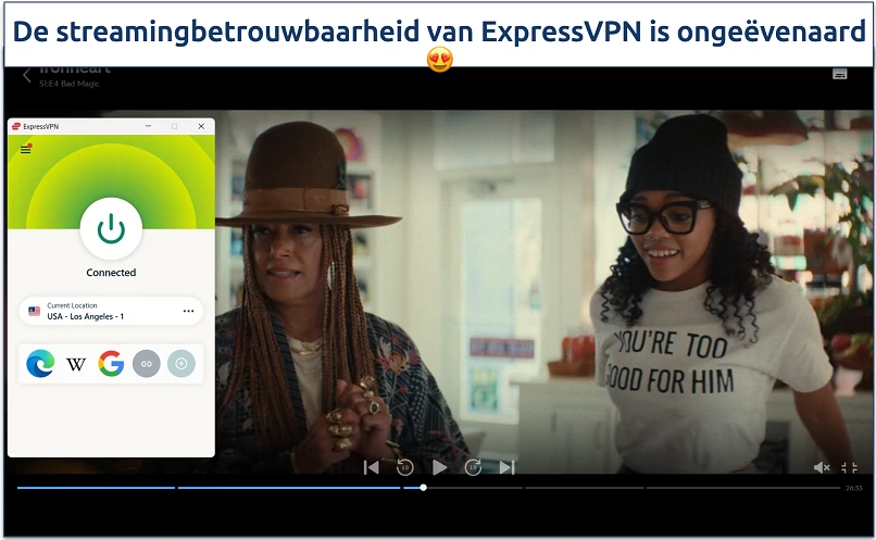 Screenshot of streaming Ironheart on Disney+ while connected to ExpressVPN's USA - Los Angeles - 1 server